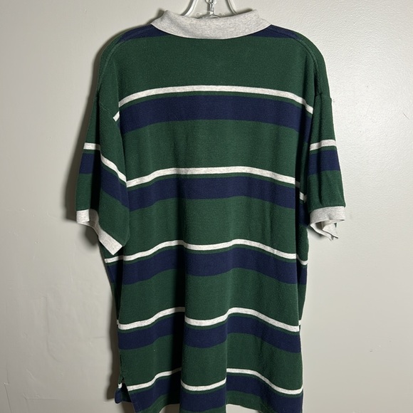 Vintage Polo Ralph Lauren Terrycloth Cotton Polo Green Navy White striped Sz XL - Picture 7 of 11